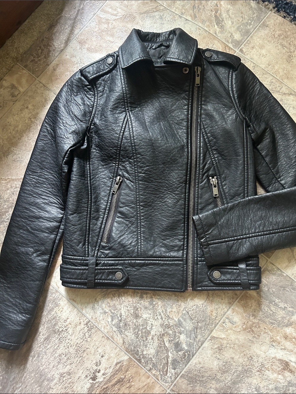 Women’s Black Faux Leather Asymmetrical Zip Jacket